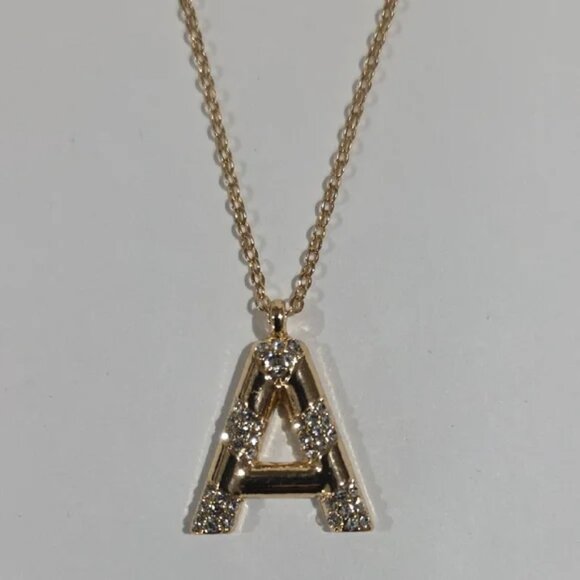Gold “A” Initial Pendant Necklace w/ Rhinestone Accent – Elegant Letter Jewelry - Picture 9 of 9
